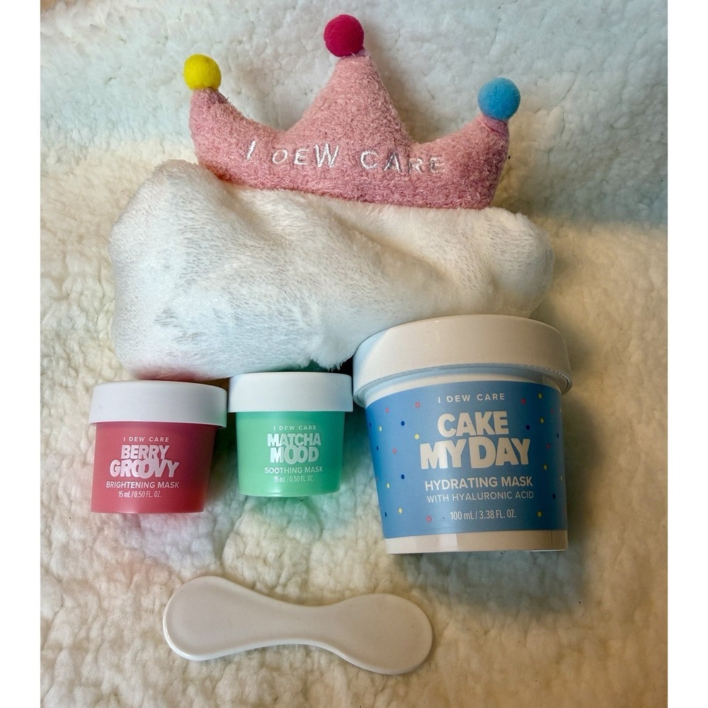 I Dew Care Wash Off Face Mask Set‎ Scoop Party 3 masks and headband NEW